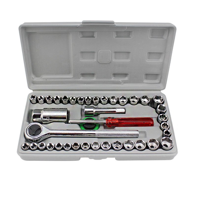 40pcs/set Car Combination Tool Kit Motorcycle Socket Wrench Tool Car Maintenance Emergency Supplies Silver