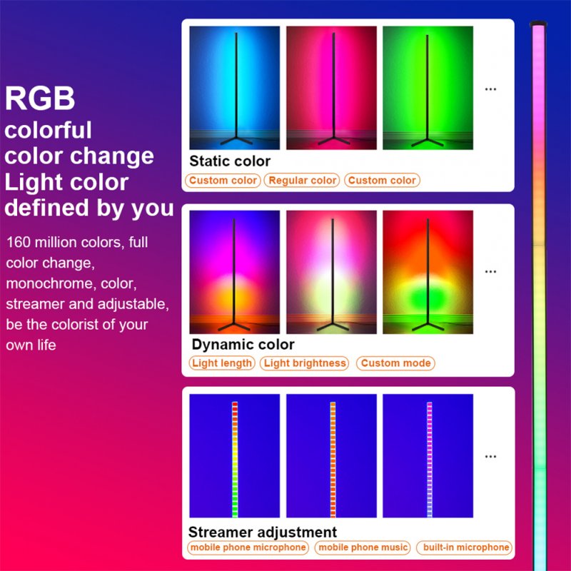 Corner  Floor  Lamp Rgb Color Changing Light 360 Degree Illumination Led Modern Standing Lamp 
