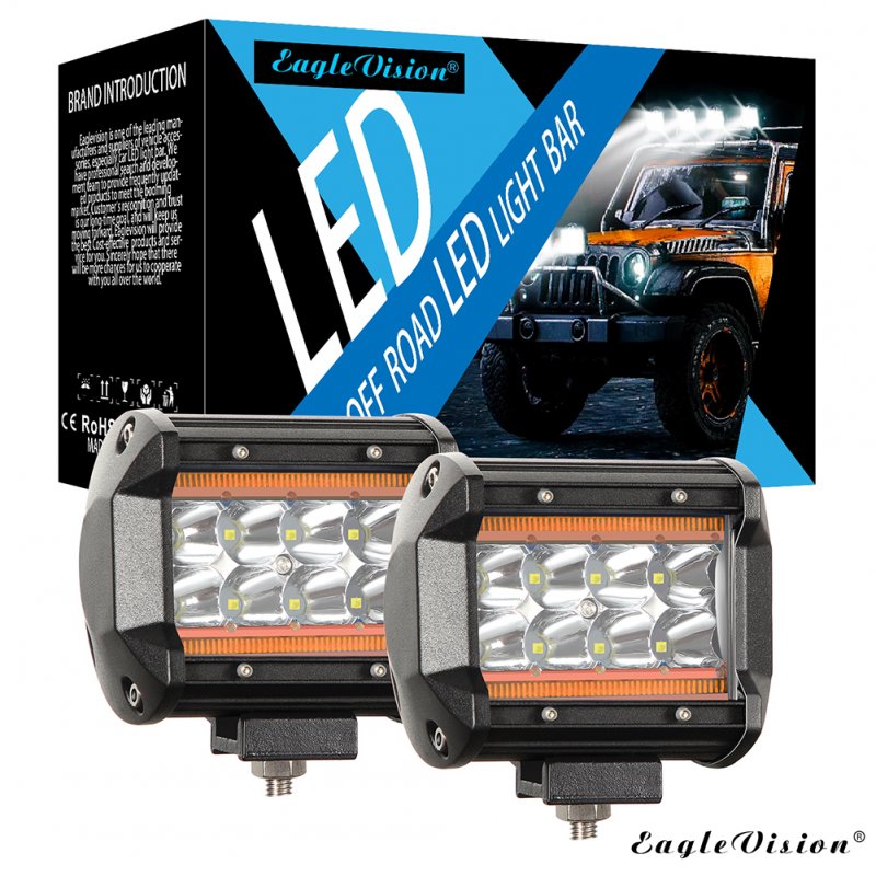 4Inch 120W 12000LM 6000K+8000K LED Light Bar Truck Lights Quad Row Off Road Lights for Jeep ATV UTV SUV Boat Amber light + white light