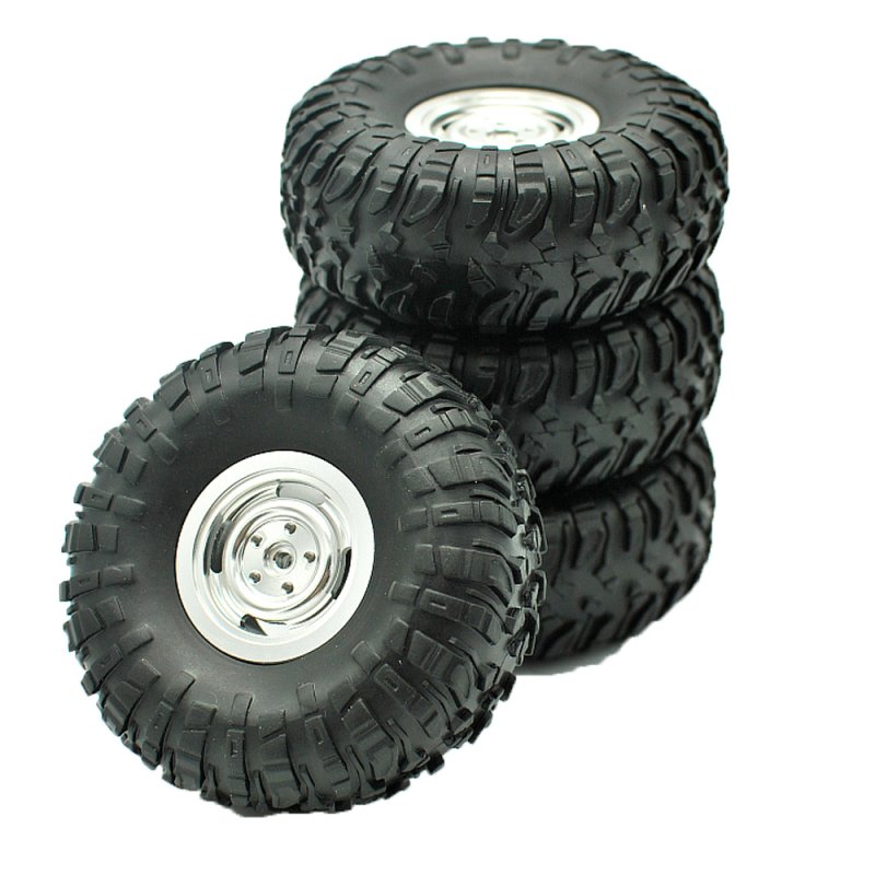 4PCS Metal Beadlock Wheel Rim Rubber Tires Set for MN45 D90 91 96 99 99S 99A 1/12 Rc Car Silver