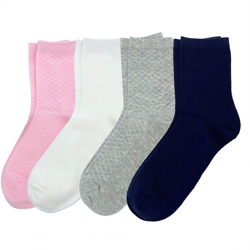 4Pairs Women Cotton Mid-calf Length Socks Breathable Mesh Socks 1#_One size