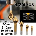 4Pcs 90 Degree Chamfer Countersink Chamfer Deburring Tool Set High Speed Steel Titanium Coated Metal Wood Drill Bits Countersunk Head Chamfering Tools titanium-plated 4Pcs