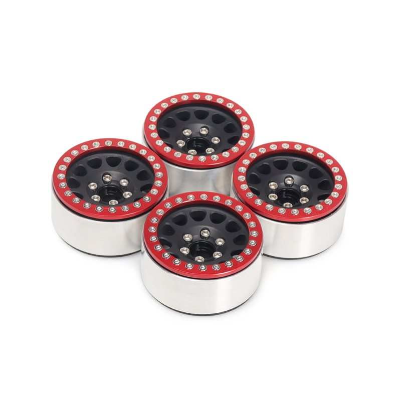 4Pcs Aluminum Alloy 1.9  Wheels Rims for 1/10 RC Crawler Axial SCX10 SCX10 II 90046 Traxxas TRX4 D90 Red + black