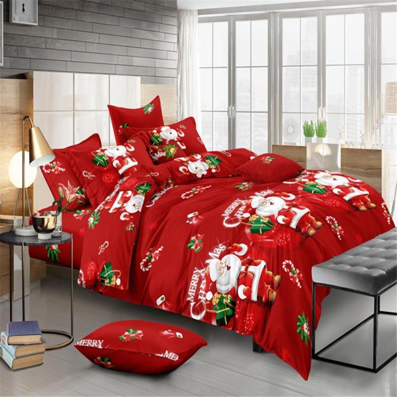 4Pcs/Set 3D Christmas Printed Duvet Cover Bed Sheet Pillowcase Set for Christmas New Year Holidays 2*2.3m