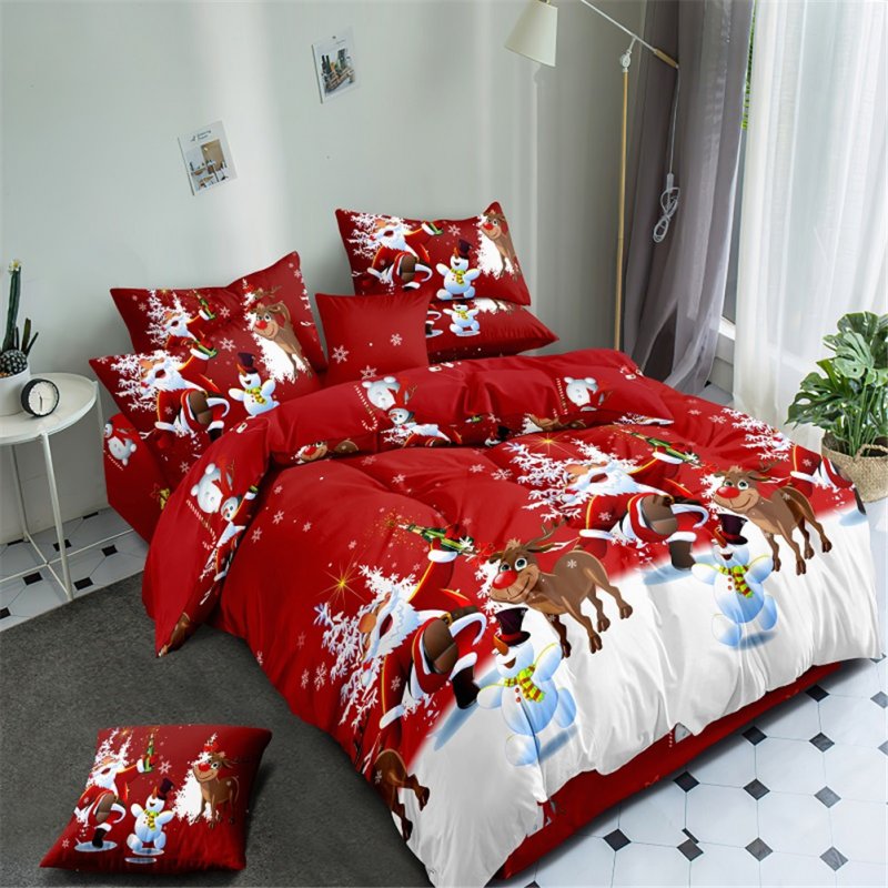 4Pcs/Set 3D Christmas Printed Duvet Cover Bed Sheet Pillowcase Set for Christmas New Year Holidays 2*2.3m