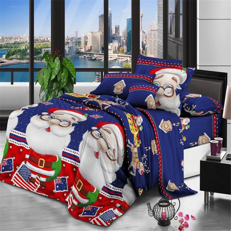 4Pcs/Set 3D Christmas Printed Duvet Cover Bed Sheet Pillowcase Set for Christmas New Year Holidays 2*2.3m