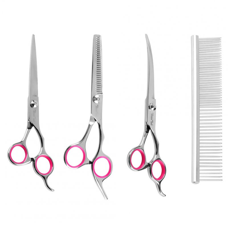 4Pcs/Set 7Inches Pet Dog Grooming Scissors Straight Curved Thinning Shears Trimmer Kits