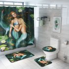 4Pcs/Set Mermaid Print Shower Curtain with Non-Slip Rugs Toilet Lid Cover Bath Mat 3#_As shown