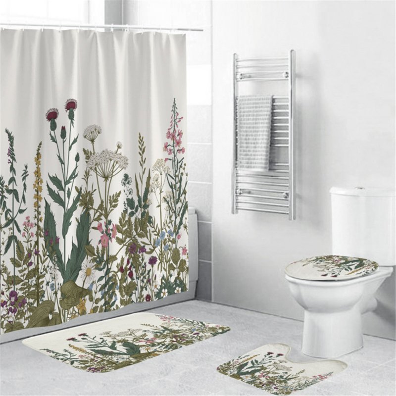 4Pcs/Set Shower Curtain 180*180cm Non-Slip Rug Toilet Lid Cover Bath Mat for Bathroom yul-2131