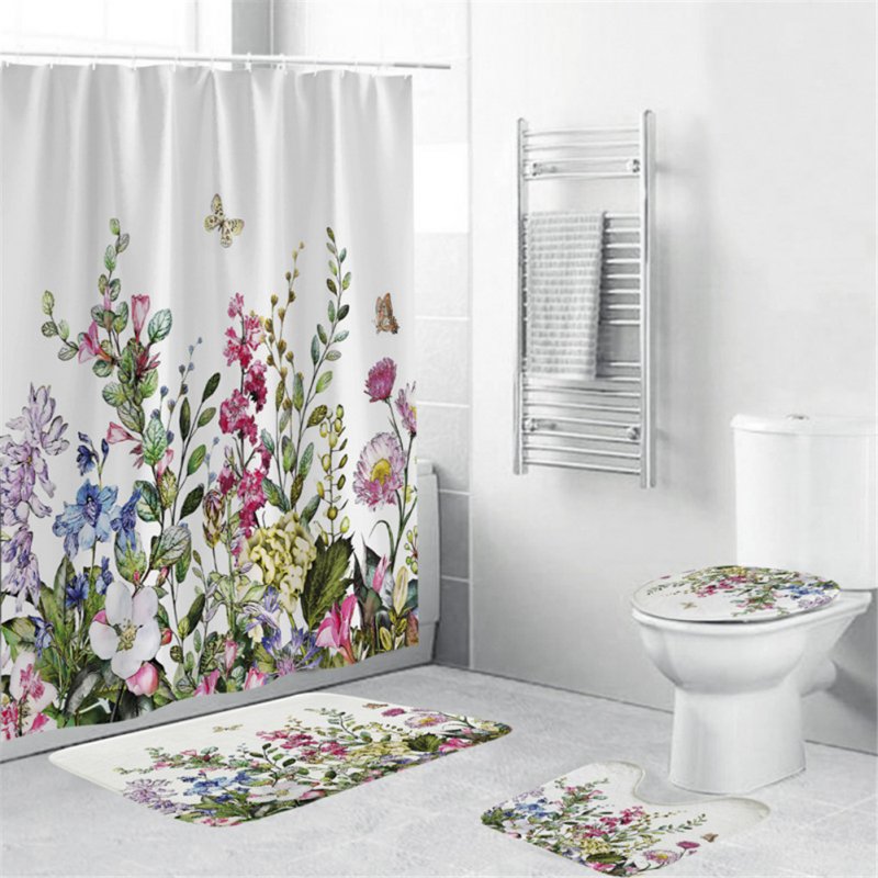 4Pcs/Set Shower Curtain 180*180cm Non-Slip Rug Toilet Lid Cover Bath Mat for Bathroom yul-2157
