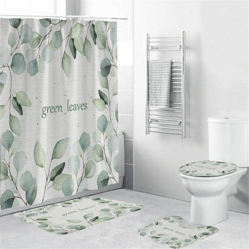 4Pcs/Set Shower Curtain 180*180cm Non-Slip Rug Toilet Lid Cover Bath Mat for Bathroom YUL-2169
