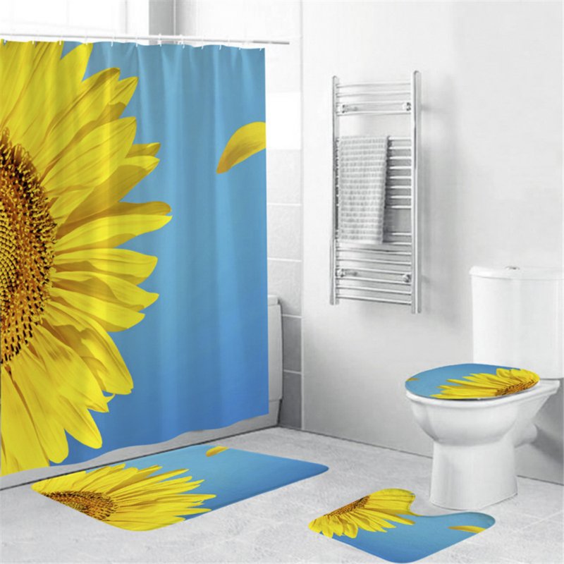 4Pcs/Set Shower Curtain 180*180cm Non-Slip Rug Toilet Lid Cover Bath Mat for Bathroom yul-2183