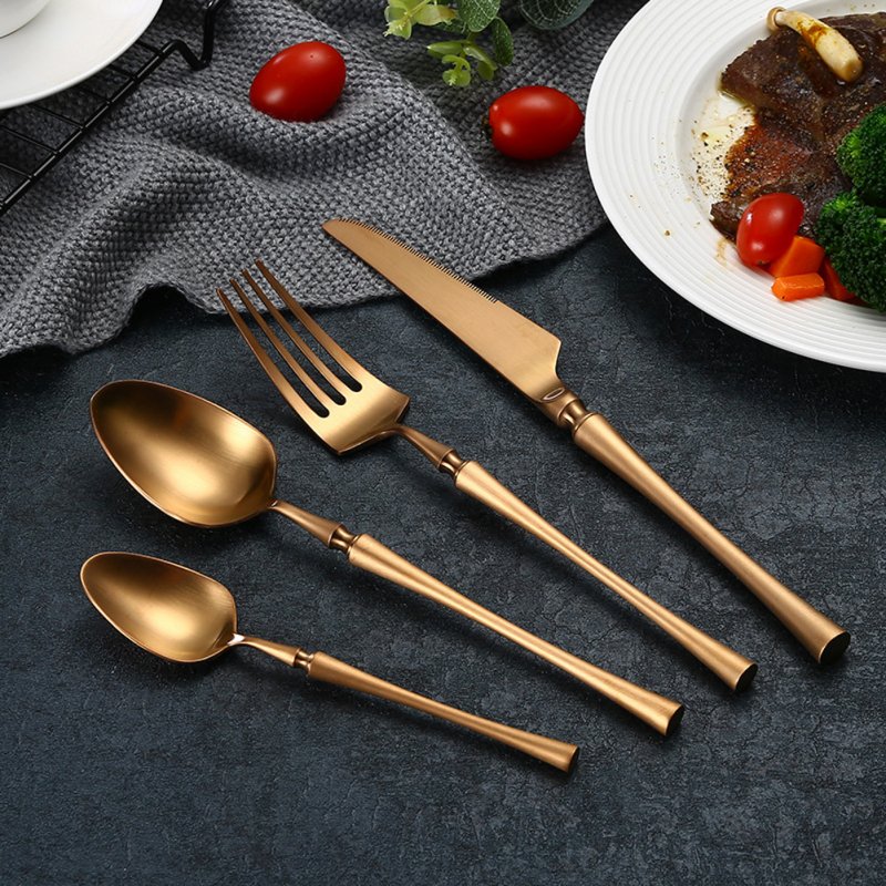 4Pcs/Set Stainless Steel Cutlery Set Cutter Fork Spoon Western Style Food Tableware Rose gold