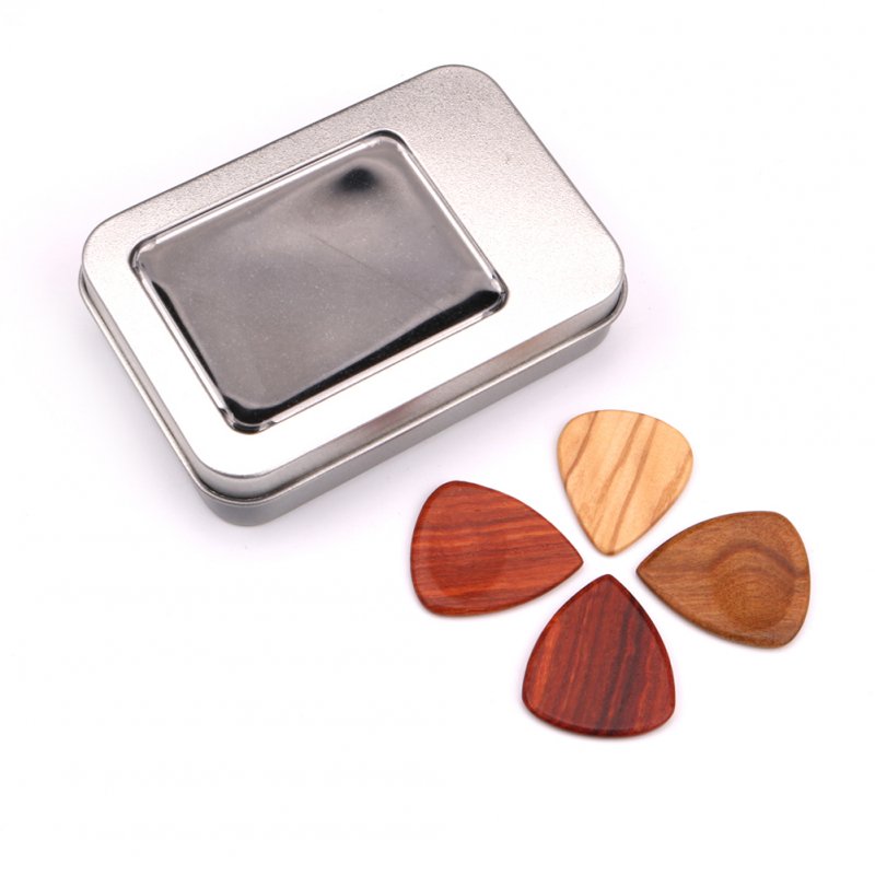 4Pcs/Set Wooden Plectrums Picks Guitar Bass Banjo Accessory with Storage Case  Heart-shaped