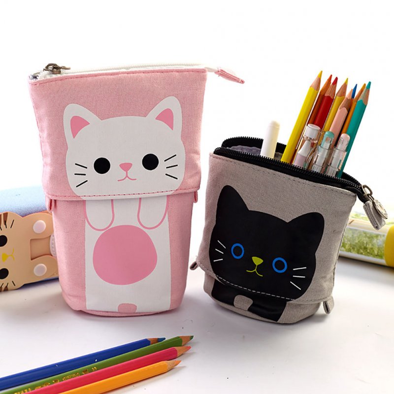 Portable Pencil Pouch Standing Pen Holder Cute Pencil Bags Stand Up Pen Case Cartoon Pencil/Pens Storage Box 