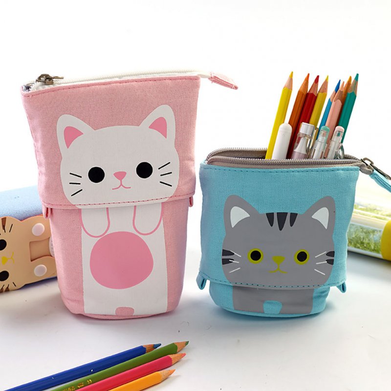 Portable Pencil Pouch Standing Pen Holder Cute Pencil Bags Stand Up Pen Case Cartoon Pencil/Pens Storage Box 