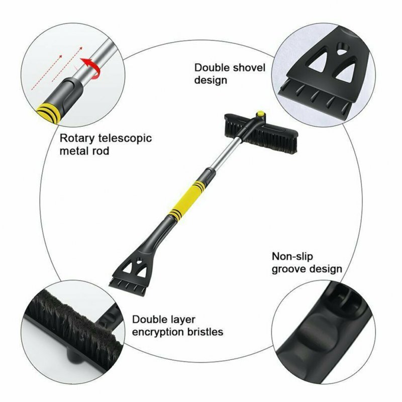 3-in-1 Expandable Car Ice Scraper with Snow Sweeping Brush Windshield Defrost Shovel Tool 
