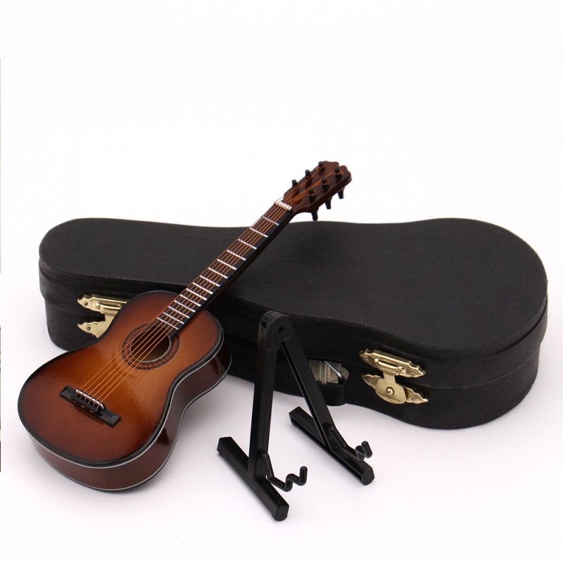 Mini Guitar Miniature Model Wooden Mini Musical Instrument Model  L: 20CM_Classical guitar brown