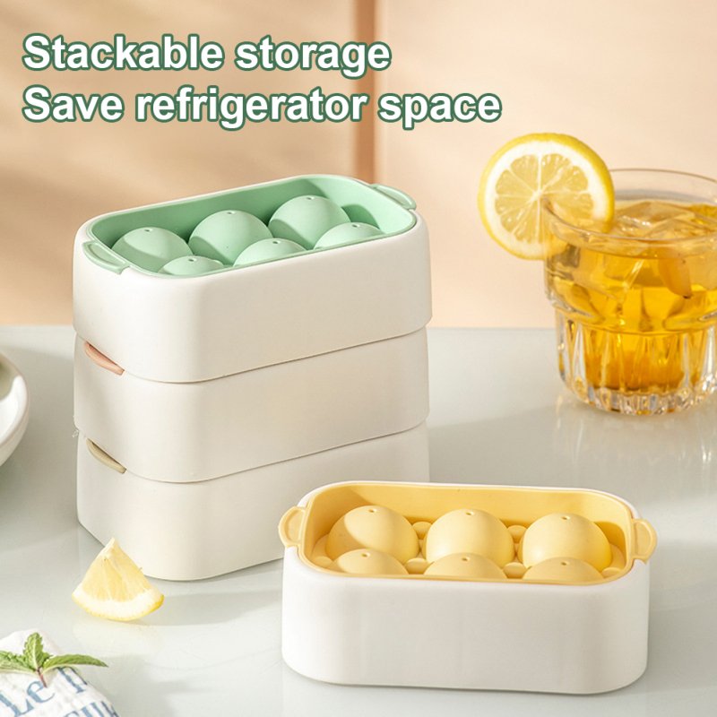 4pcs 6 Cavities Stackable Ice Mold Ice Tray Space Saving Food Grade Silicone Premium Ice Ball Maker With Lids green 4pcs/pack