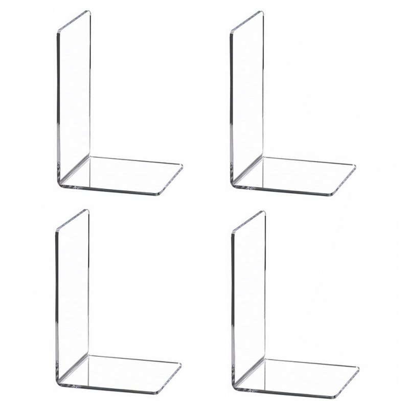 4pcs Acrylic Bookends Clear Book Ends For Shelves Transparent Book Stoppers For Books CD File Video Games 4pcs
