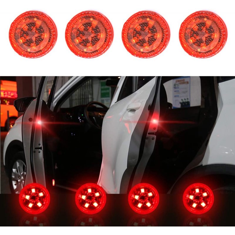 4pcs Car Safety  Light Anti-collision 5 Led Side Door Sensor Warning Light red_5LED