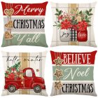 4pcs Christmas Linen Throw Pillow Cover With Invisible Zipper Machine Washable Christmas Flower Pattern Decorative Cushion Covers
