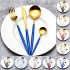 4pcs Cutlery Set Non slip Smooth Edge Comfortable Grip 304 Stainless Steel Knife Fork Set Ideal For Home Restaurant  Blue Gold 