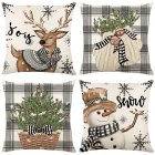 4pcs Linen Christmas Pillow Cover Invisible Zipper Design Christmas Tree Elk Snowman Pattern Throw Pillowcase For Sofa Couch