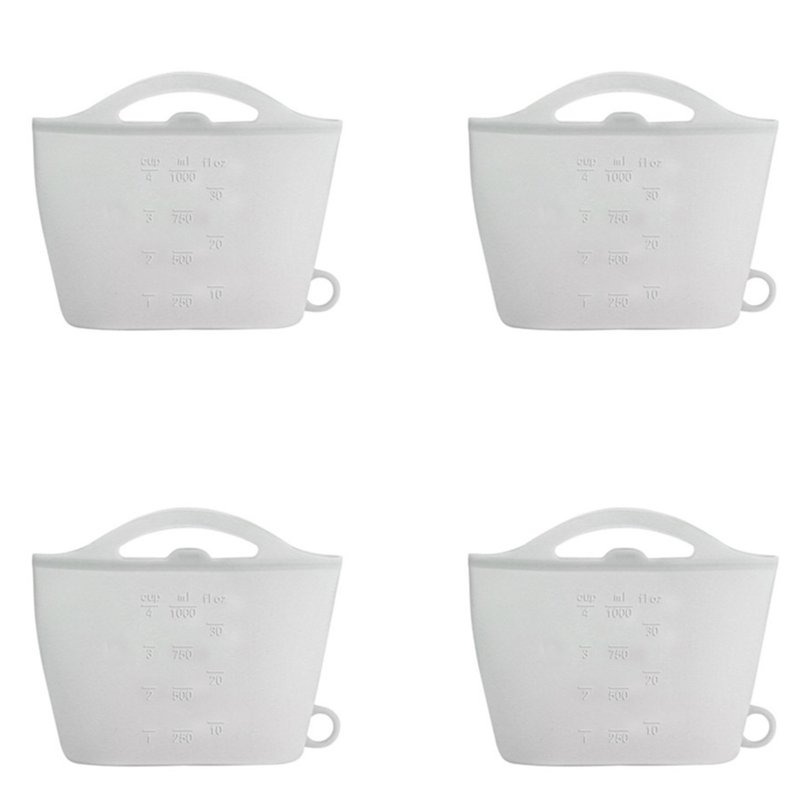 4pcs Reusable Silicone Storage Bags -30 ℃ -230 ℃ Heat Resistant 1000ml Large Capacity Food Storage Bags