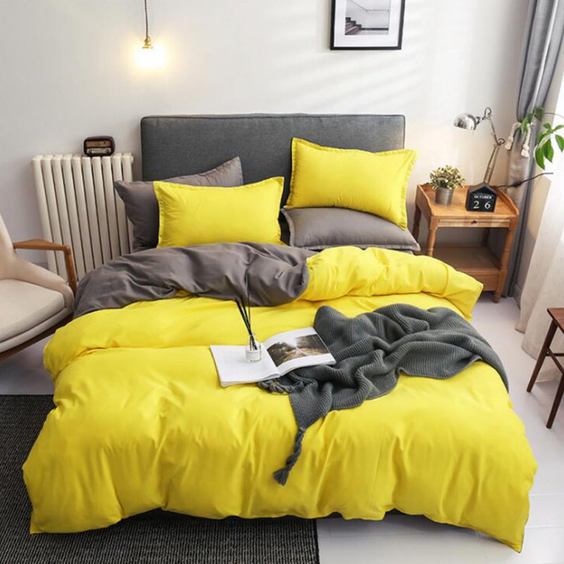 4pcs/set Bed  Cover  Set Chemical Fiber 90g Solid Color Covering For Living Room Lemon-grey_1.8 four-piece set