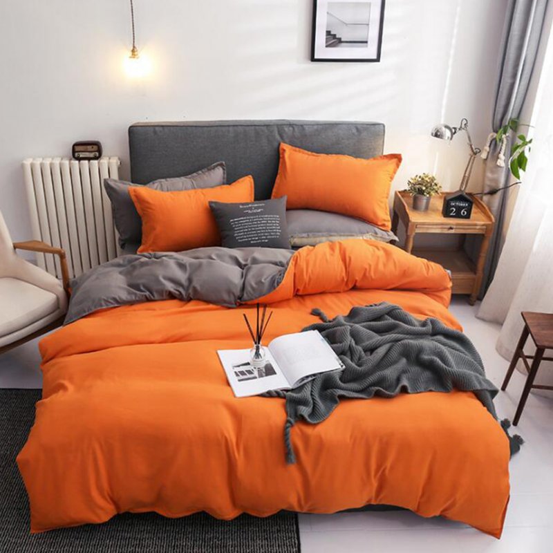 4pcs/set Bed  Cover  Set Chemical Fiber 90g Solid Color Covering For Living Room Orange gray_1.8 four-piece set
