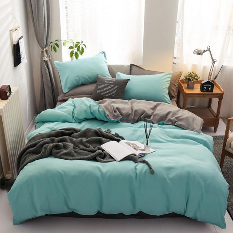 4pcs/set Bed  Cover  Set Chemical Fiber 90g Solid Color Covering For Living Room Dark green gray_1.8 four-piece set