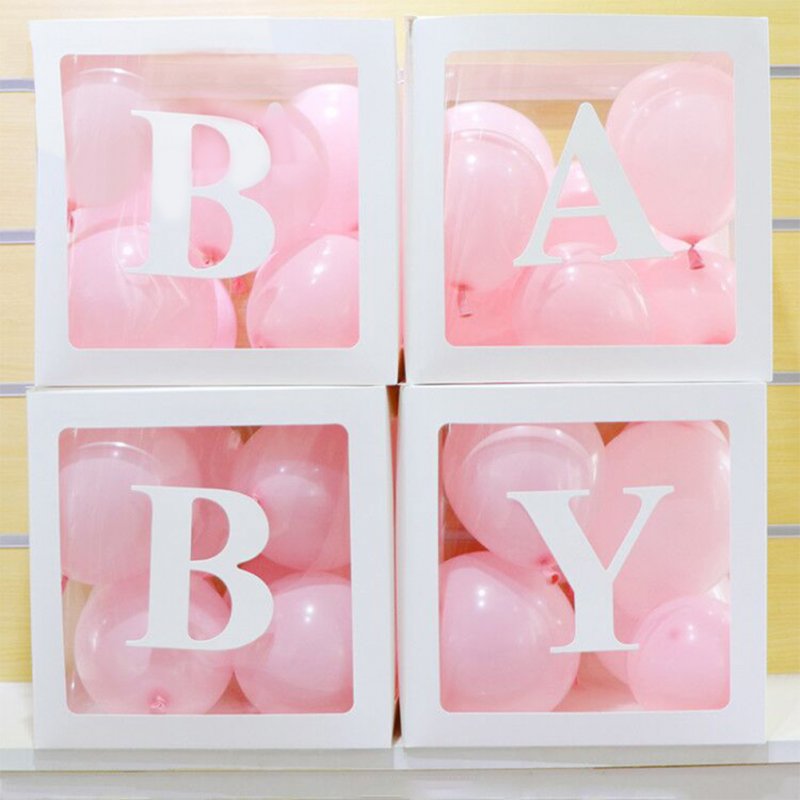 4pcs/set DIY Transparent Box Blocks for Wedding Birthday Party Ballons Decoration BABY balloon box (white)