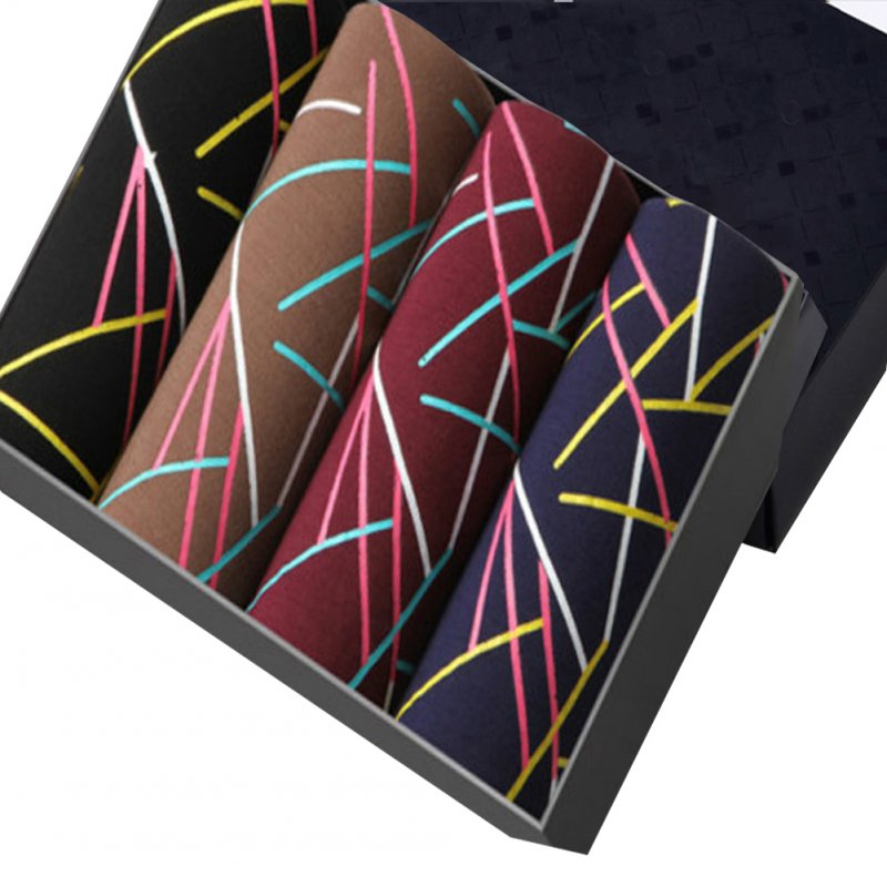 4pcs/set Man Box-packed Fashion Breathable Underwear Colorful Boxers geometric_XXL