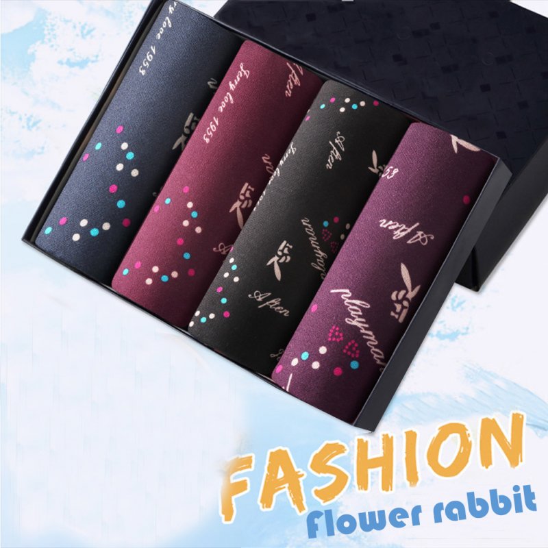 4pcs/set Man Underwear Box-packed Fashion Breathable Colorful Boxers colorful rabbits_XXXL