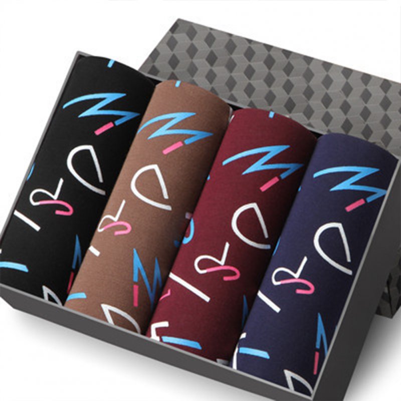 4pcs/set Men Fashion Printing Breathable U Convex Design Soft Boxers letter_XXL