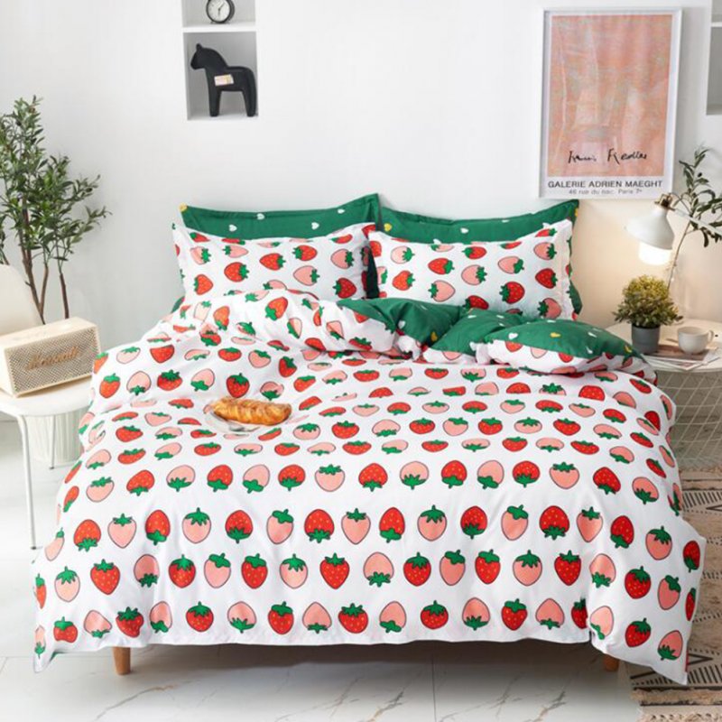 4piece/set Chemical Fiber Bedding  Cover  Set For Student Dormitory Bed Pillow Quilt Cover Sheet Cute Strawberry K_1.8 four-piece set