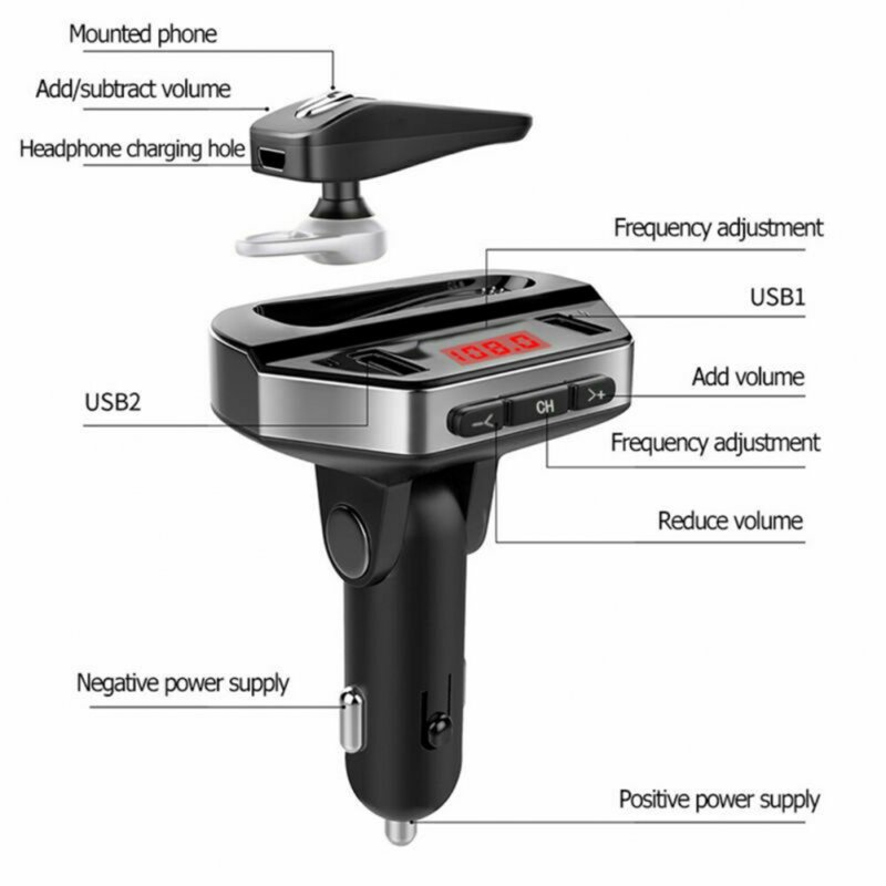 V6 Wireless Car FM Transmitter Usb Charger Adapter Bluetooth Hands-free 