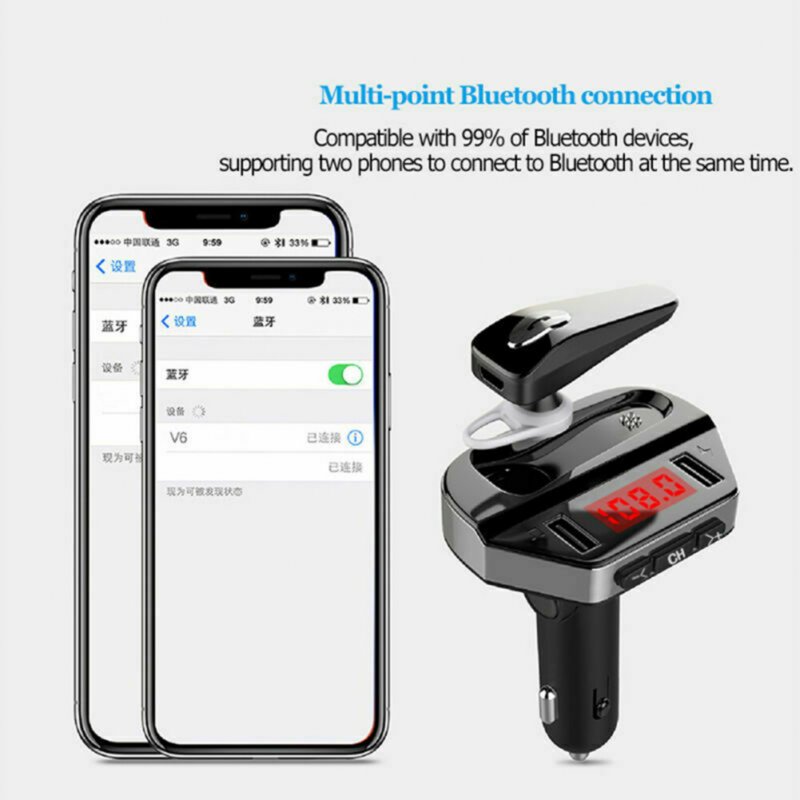 V6 Wireless Car FM Transmitter Usb Charger Adapter Bluetooth Hands-free 