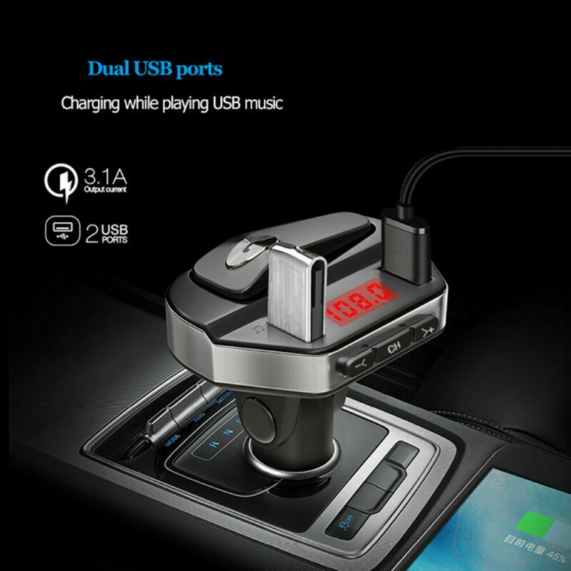 V6 Wireless Car FM Transmitter Usb Charger Adapter Bluetooth Hands-free 