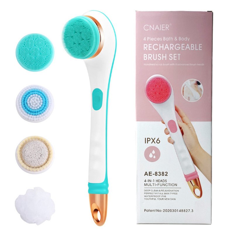 Electric Body Bath Brush Electric Long Handle Bath Brush Silicone Massage Body Scrubber Battery Powered/charging Shower Brush 8382 charging - pink English