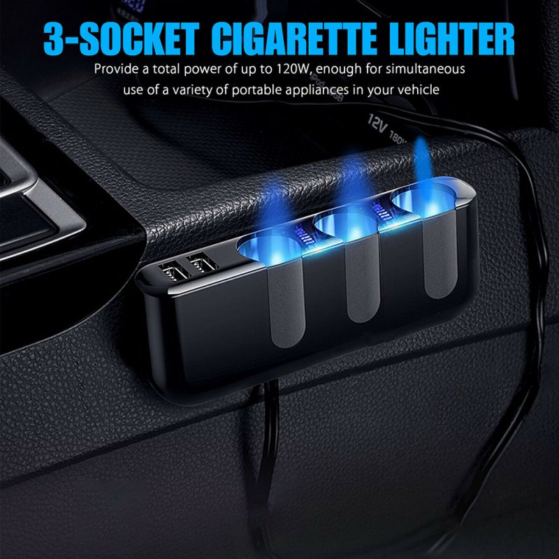 3-way Car  Charger Power Adapter Dual Usb Ports Car Cigarette Lighter Socket Splitter 