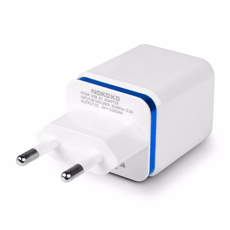 5.1A USB Power Adapter Wall Charger 4 Ports Travel Charger Cube Block blue_EU plug
