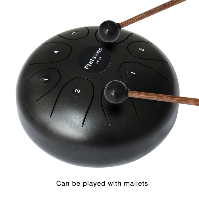 5.5 in. Steel Tongue Drum Steel Drums Flatsons Handpan Standard C Key 8 Notes with Drum Mallets Carry Bag black