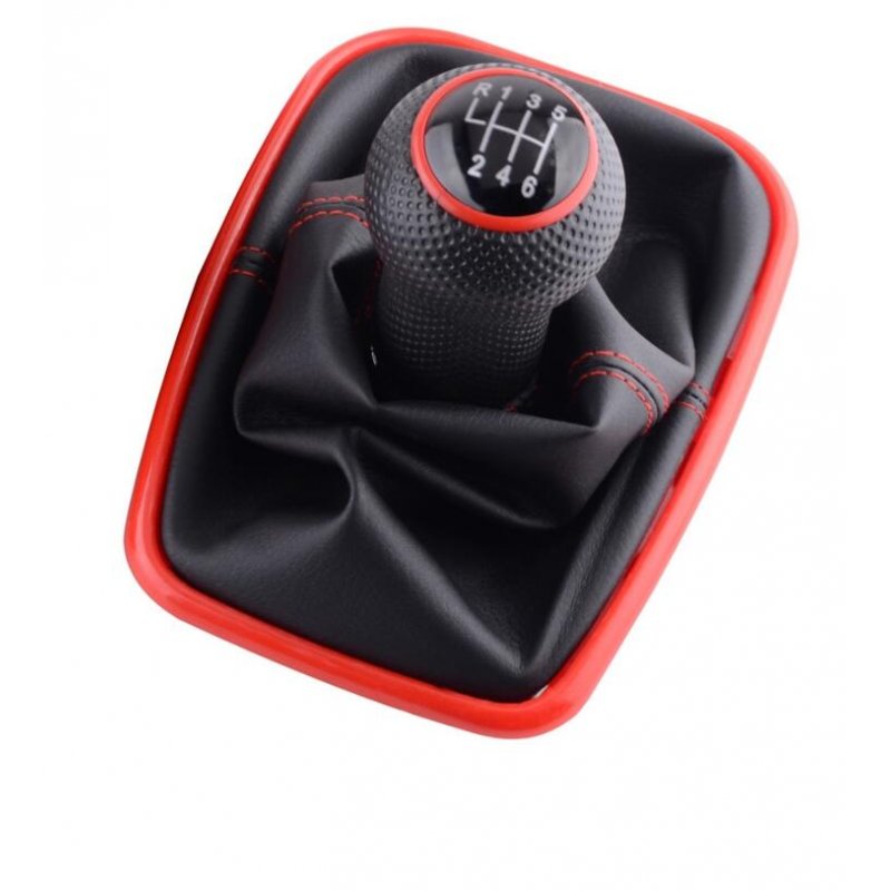 5/6 Speed Gear Shift Knob Lever Shifter Gaitor Boot PU Leather For Volkswagen VW 2003-2008 Golf 4 IV MK4 GTI R32 Jetta Red/6 speed