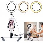 5 7  Ring Light with Desktop Stand Mini LED Camera Light with Cell Phone Holder for YouTube Video and Makeup  Silver