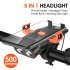 5 In 1 Multifunctional Bicycle Head Light  Bicycle Front Light  Horns  Mobilephone Holder  Recharge Pal  Warming Light Design With 3000mAh Lithium Battery For C