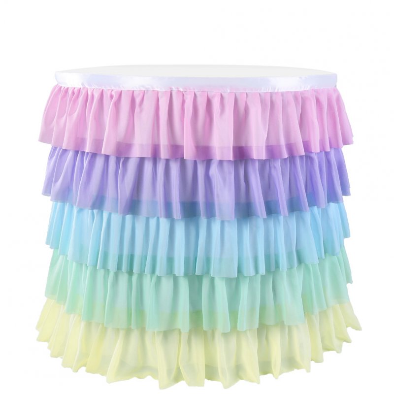 5 Layers Wavy Spliced Chiffon Table Skirt for Wedding Party Decoration color_6FT