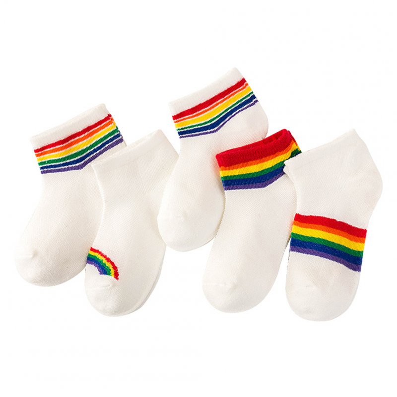 5 Pairs of Children Socks Rainbow-striped Mesh Breathable Socks for 3-12 Year Old Kids 5 pairs_M