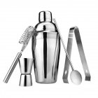 5 Pcs/set Stainless Steel Cocktail  Shaker  Set Shaker + Mixing Spoon + Ice Forceps + Filter + Measuring Cup Reusable Professional Bartending Tool 750ML